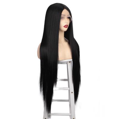 China Women's Synthetic Black Sturdy Straight Long Heat Resistant Synthetic Lace Front Wigs Middle Side Color Lace Wig for sale