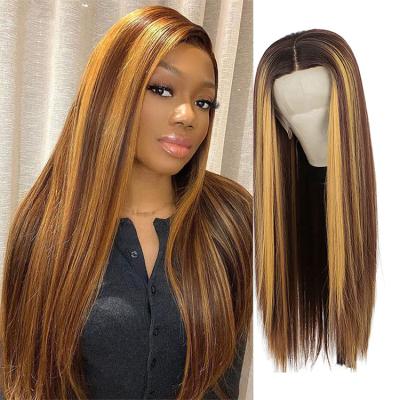 China Silky Straight Wave Lace Front Wig For Black Women Highlight Honey Blonde Futura Fiber Synthetic Wigs Heat Resistant Free Parting for sale