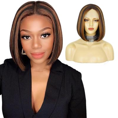 China Synthetic Silky Straight Vigorous Highlight Blonde Wave Lace Front Wigs Bob Cut Hair Wigs For Women Short Straight Fashion for sale