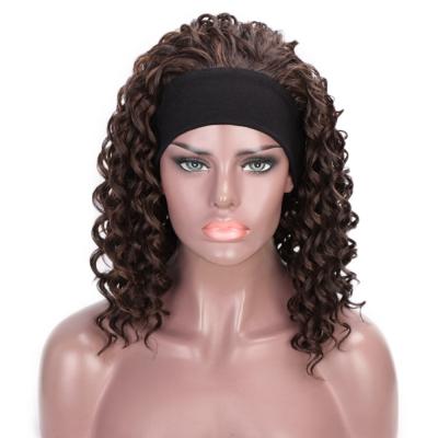 China Sturdy Synthetic Water Wave Headband Curly Wigs 3/4 Half Wig Short Brown Color Hair Wig With Headband For Black Women for sale