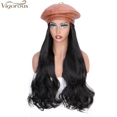 China Sturdy Wavy Black Wavy Wig With Brown Cap For Women Hair Extensions Heat Resistant Synthetic Cap Wig for sale