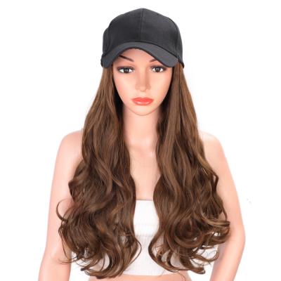 China Brown Color Women Wavy Curly Hair Wholesale Wig Caps Long Wave Baseball Cap Wig Wavy Wave Extensions Wig for sale