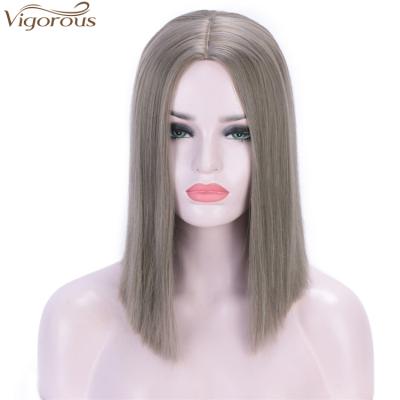 China Vigorous Quality Silky Straight Wig Good 14 Inches Daily Use Short Straight Bob Wig Middle Part Heat Resistant Synthetic Wig For Women for sale