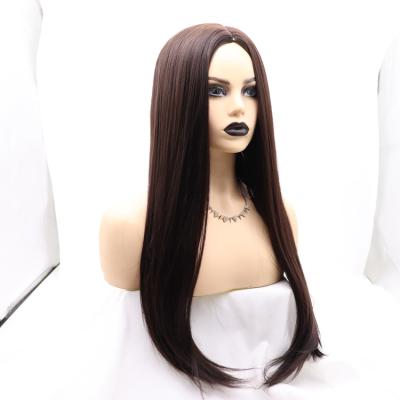 China Wholesale Cheap High Quality Vigorous Silky Straight Wave Long Heat Resistant Brown For Color Women Synthetic Wig None Lace for sale