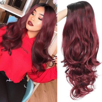 China Long Wavy Sturdy Fiber For Women Ombre Long Curly Black Red Wavy Synthetic Party To Full Middle Part Cosplay Wigs for sale