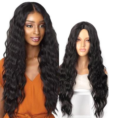 China High Quality Vigorous Straight Wave Curly Wig For Women Color Piece Synthetic Wig Non Lace Long Natural Black Color 1B Hair Wig for sale