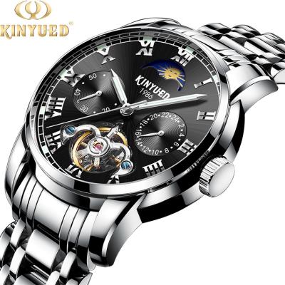 China KINYUED Luminous clock hands man stainless steel wristwatches automatic tourbillon movement for sale