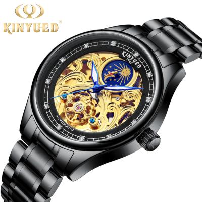 China KINYUED popular stainless steel classical automatic luminous hands mens automatic skeleton watch for sale