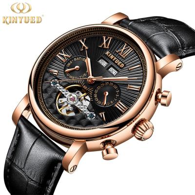 China KINYUED J022-2 Minimalist Gold Case Leather Strap Watches Complete Calendar Automatic Mechanical Waterproof Montre Homme for sale