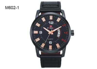 China 3 Pointers Simple Dial Men's Quartz Watch Date Leather Band Wristwatch M602 for sale