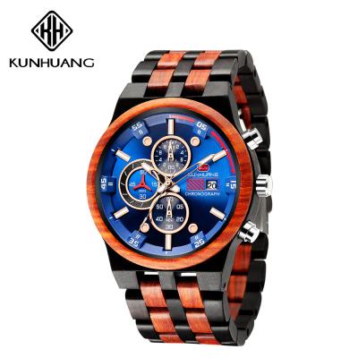 China Man Blue Dial  Stripes Wooden Quartz Watch Business Wristwatch Water Proof 1020-2 for sale