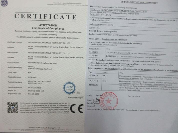 CE - Shenzhen Sincere Mold Technology Co., Ltd.