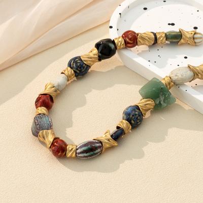 China Environmental Friendly In stock new fashionable copper heavyweight natural stone necklace 18k gold plated stainless steel necklace for sale