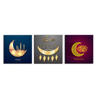 China Modern Eco-friendly Fashion Abstract 3 Pieces Wall Art Home Decor Wall Art Islamic Modern Muslim Decorative Canvas Painting for sale