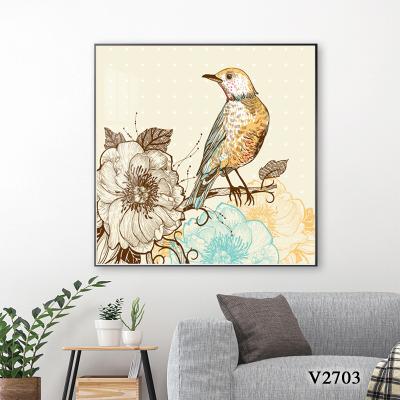 China Eco-friendly Large Square Aluminum Bird Frame Porcelain Painting Crystal Wall Art Decoration for sale