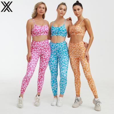 China Custom Logo Label Breathable Leopard 2 Piece Butt Crac! crack! printed yoga sets plus size sports seamless set for sale