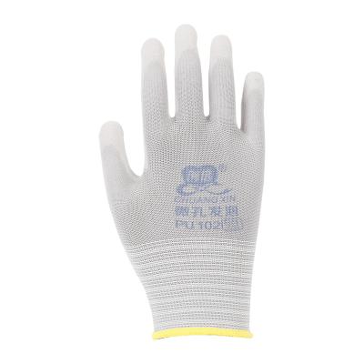 China Non-slip Gauge Knitted 18 PU Nylon Gloves Palm Coated Touch Screen Gloves for sale