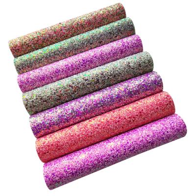 China Elastic Chunky Glitter Synthetic Leather Sheet 7 Pcs 8X12 Inch Elastic Back For Making Shoes Hair Bows Bags Crafts for sale