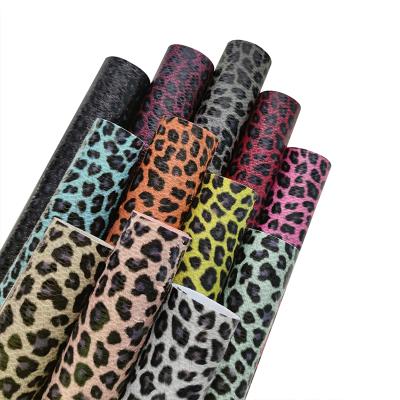 China Waterproof Soft Colorful Leopard Pattern Printed Faux Fabric Velvet Leather Backing For Making Bags Clothing for sale