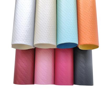 China Wholesale Matte Plain Color Oblique Woven Eco-friendly Anti-rust Embossed PU Synthetic Leather Fabric For Making Bag/Wallpaper/Shoes for sale