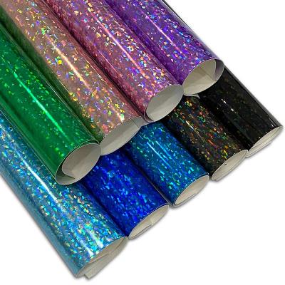 China Waterproof Broken Glass Holographic Laser Mirror PU Printing Leather Fabric For Handbag/Garment/Decorative/Shoe for sale