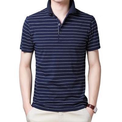 China New Summer Anti-pilling T-shirt Men's 95%cotton 5%spandex Striped Polo Shirt Business Casual Short Sleeve Shirt for sale