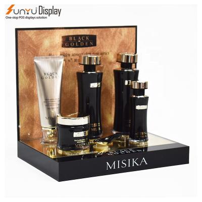 China Show Skin Care To Customize Retail Acrylic Counter Top Gold Rose Cosmetic Acrylic Makeup Display Stand Skin Care Display for sale