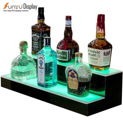 China LED light to show your product well customize luxury and modern acrylic wine bottle counter display rack led wine display for sale