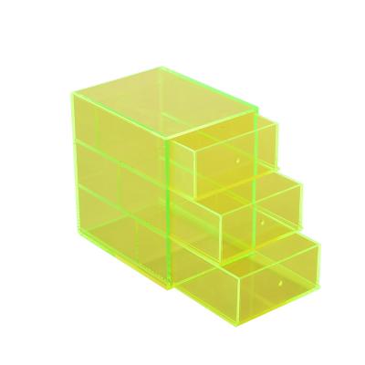 China Stores 3 Tiers Acrylic Stackable Cosmetics Drawer Box Acrylic Storage Display Box for sale