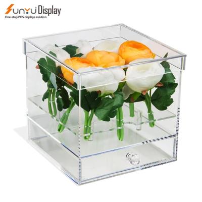 China Display flowers new fashionable design flower packaging box crystal clear acrylic flower box for sale