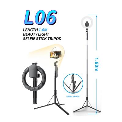 China Wireless L06 Fold Selfie Stick Outdoor 8 LED Ring Fill Light Selfie Stick with Tripod Stand 3 mm Length Selfie Stick in 1600 for sale