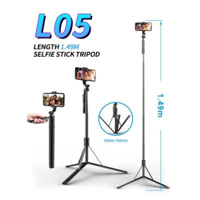 China 3. Come with Tripod + Selfie 2021 360 Rotation Shutter Wireless Selfie Sticks L05 with Long Tripod Extendable Selfie Stick Tripod 1490mm Length for sale