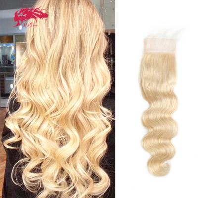 China Ali Queen Hair Products Hotsell 4*4 Virgin Hair Blonde Hair Highest Quality Body Wave Closure for sale