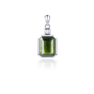 China 925 Sterling Silver Genuine Moldavite Pendant Moldavite Meteorite Jewelry Emerald Shaped for sale