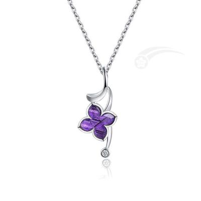 China Exotic Romantic Lilac Flower Necklace Meteorite 925 Sterling Silver Jewelry 10mm for sale