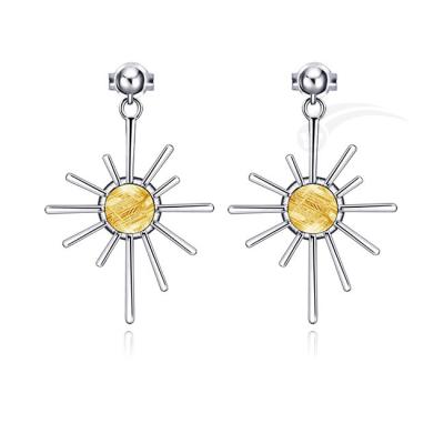 China Sun Shape Meteorite 925 Sterling Silver Jewelry Silver Dangling Earring 6mm Round for sale