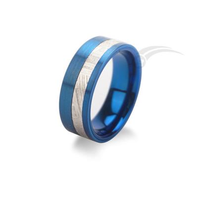 China Blue Mens Tungsten Meteorite Wedding Bands  8mm Width Various Sizes for sale