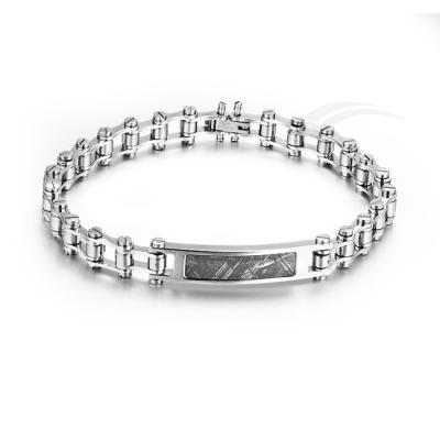 China Bike Chain Meteorite Stainless Steel Bracelet With Retangle Meteorite for sale