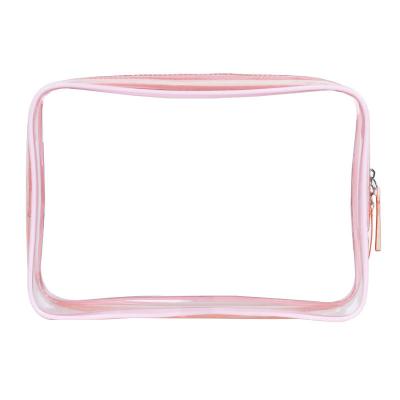 China Fashion High Capacity Waterproof Wholesale Women's Makeup Travel Toiletry Pink Make Up Zipper Bag Custom Logo Clear PVC Cosmetic Bag for sale