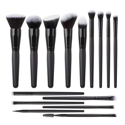 China Angular Blush FEIYAN 15pcs Wooden Professional Private Label Classic Vegan Cosmetic Make Up Brush Makeup Brush Set Custom Matte Black for sale