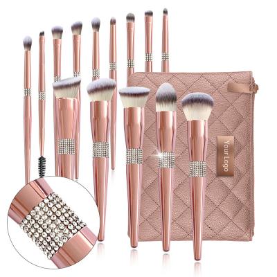 China Angular Blush Luxury Glitter Diamond Bling Private Label Makeup by FEIYAN 14pcs Custom Rose Gold Rhinestone Bling Makeup Brush Metal Brushes for sale