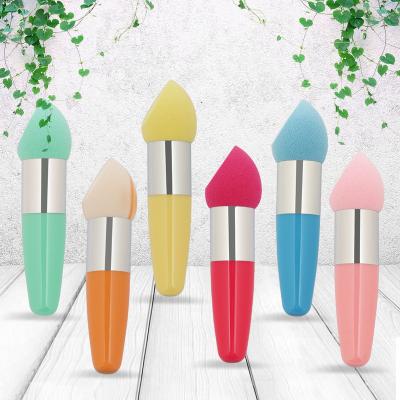 China 2022 New Design Microfiber Ficial Sponge Beauty Cosmetic Sponge Wholesale Custom Logo Soft Makeup Sponge With Wooden Handle for sale