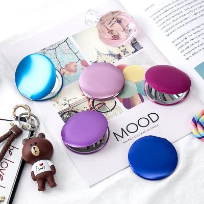 China FEIYAN private label lighted metal wholesale mini round shaped portable cosmetic mirrors double side nakeup mirror for sale