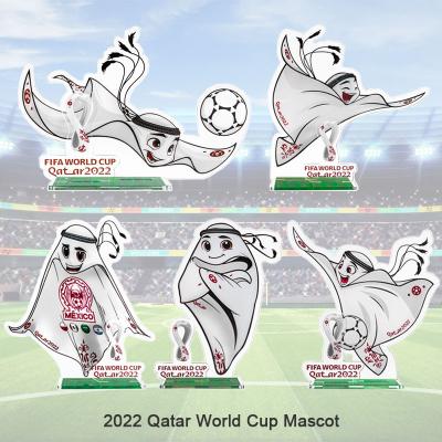 China 2022 La'eeb Europe Qatar World Cup Mascot Stand Soccer Lovers Gift Table Souvenir Hanging Acrylic Table Stand Decor Collection 1 for sale