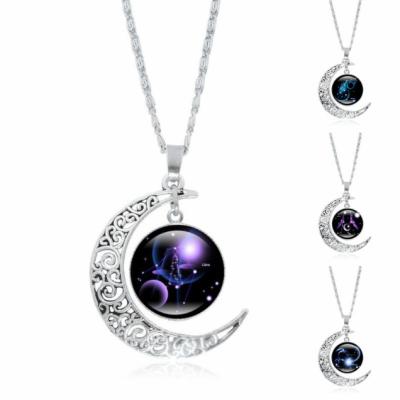 China Wholesale 12 Zodiac Constellation Necklace FASHIONABLE Jewelry Pendant Gemstone Crescent Moon Necklace Jewelry For Women Men for sale