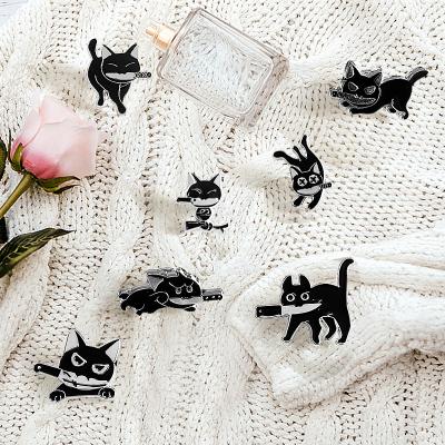 China Wholesale Cheap Cat Black Nickel Plated Cute Lapel Cartoon Badge Europe Anime Metal Hard Soft Enamel Pin for sale