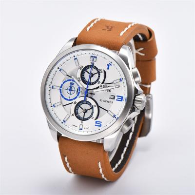 China Day/Date Wholesale custom logo men's luxury leather strap analog watch for sale