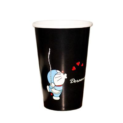 China Cartoon Characters Coffee Disposable Black Paper Cup With Lids For Customer Design for sale