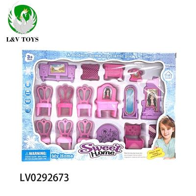 China Plastic Kids Girl Birthday Gift Toys Furniture Set Play Home Fun With Window Box Package for sale