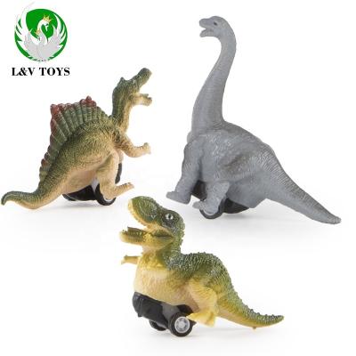 China Hot Funny Toys Fun 4 Inch Car Dinosaur Mini Pull Back Function Plastic Animal Model Play Working Toys For Children for sale